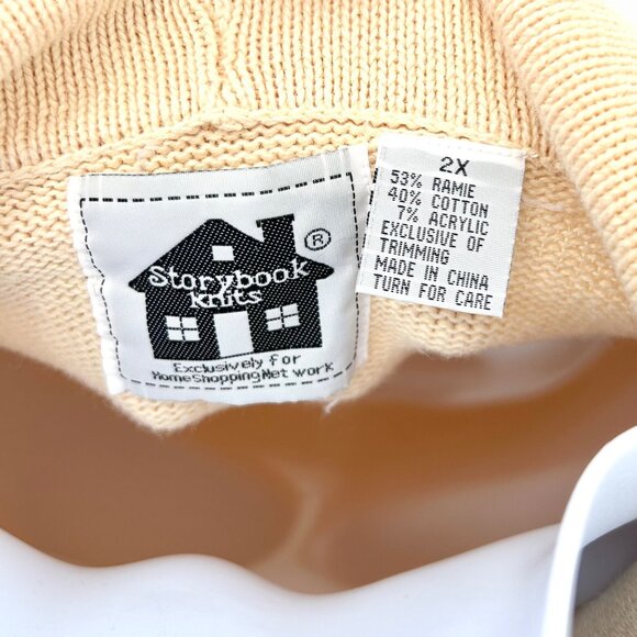 STORYBOOK KNITS HSN EMBROIDERED DOG FRINGED IVORY & BROWN CARDIGAN SWEATER 2X - Picture 7 of 7